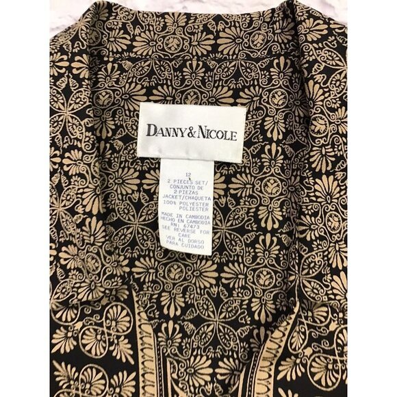Danny & Nicole VINTAGE Womens Size 12 Short Sleeve Button Front Blouse Black Tan - Picture 2 of 5
